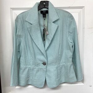 ‼️🆕‼️Vintage seersucker, turquoise, striped blazer, size 12